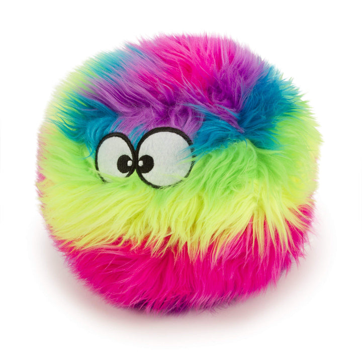 goDog Furballz Hundespielzeug, quietschender Plüschball, Kauschutz-Technologie, Regenbogenfarben, gr