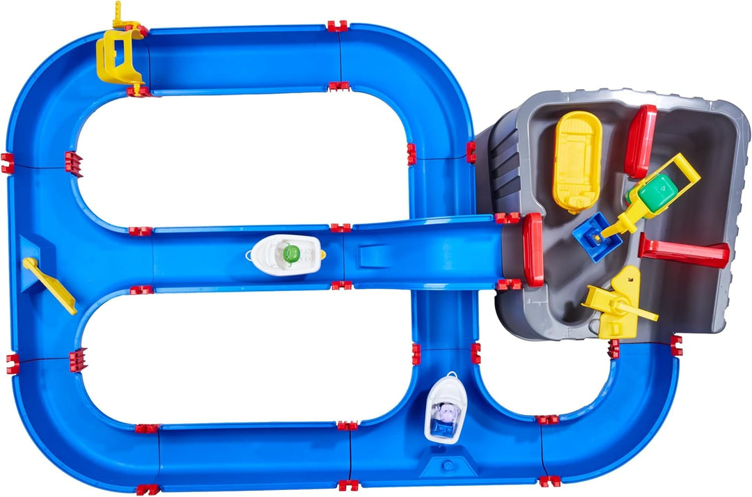 AquaPlay Harbour Wasserbahn - Outdoor-Wasserspiel mit Bahn, Booten und 2 Spiel-Figuren - Wasserspiel