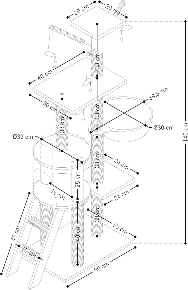 Beltom® KRATZBAUM KATZENKRATZBAUM KLETTERBAUM KATZENBAUM SPIELBAUM 140 cm. Park Spiele - Blau, Blau