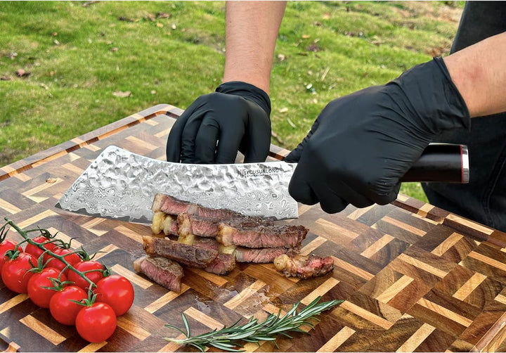 YOUSUNLONG Metzgermesser 22,86cm BBQ Küchenmesser - Japanischer gehämmerter Damaststahl - Leadwood G