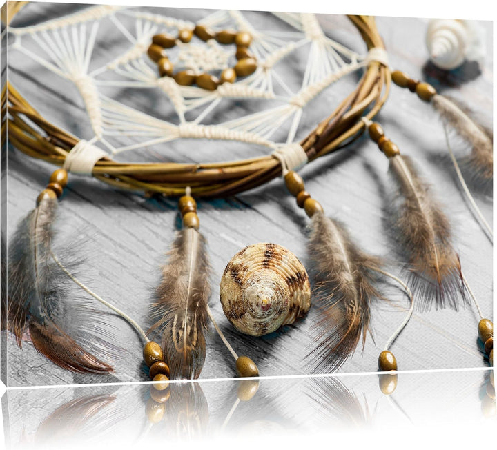 Pixxprint Traumfänger mit Federn als Leinwandbild/Grösse: 100x70 cm/Wandbild/Kunstdruck/fertig bespa