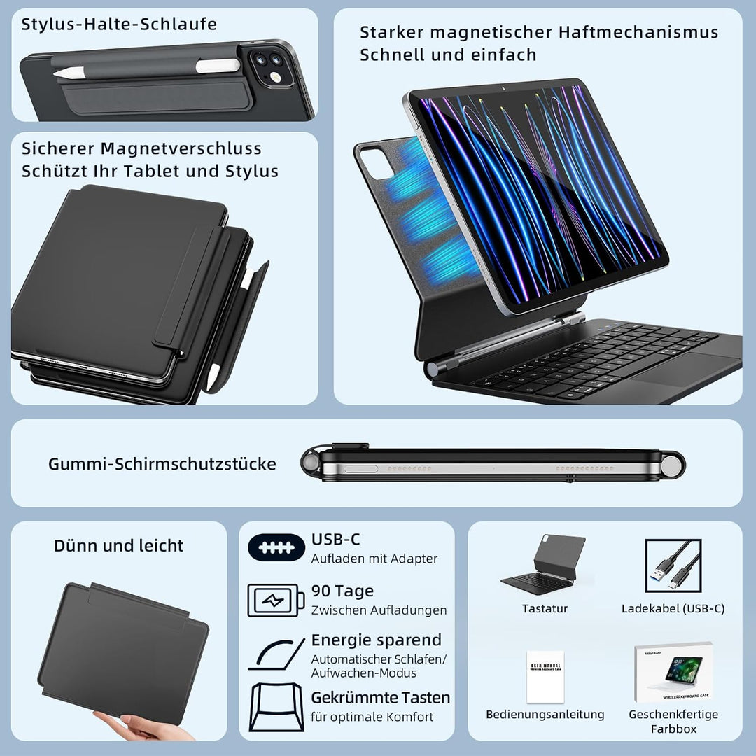RAYMCRAFT für iPad Air 11 Zoll (M4/M3/M2) &amp; iPad Pro 11 Zoll (4./3./2./1. Gen.) Hülle mit Tastatur,