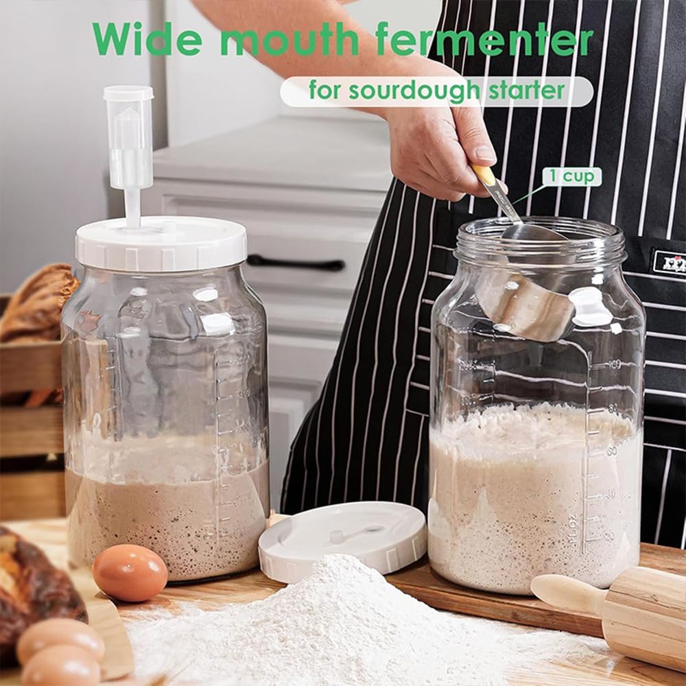 Fermentierglas 2 Stück 64oz - Luftdichter Kimchi Behälter mit Doppeldeckel, Messskala, Ideal für Sau