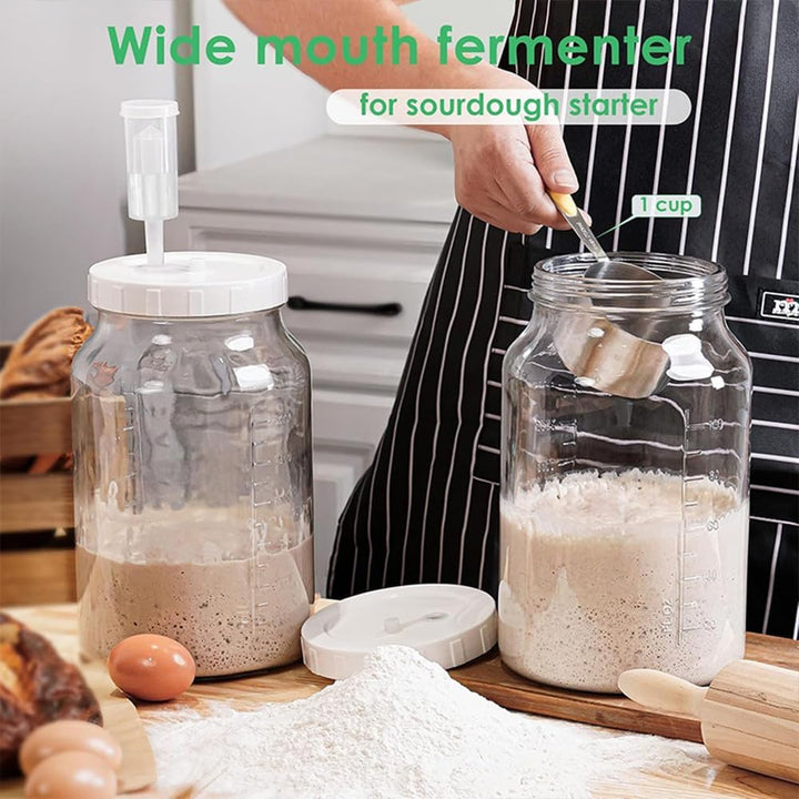 Fermentierglas 2 Stück 64oz - Luftdichter Kimchi Behälter mit Doppeldeckel, Messskala, Ideal für Sau
