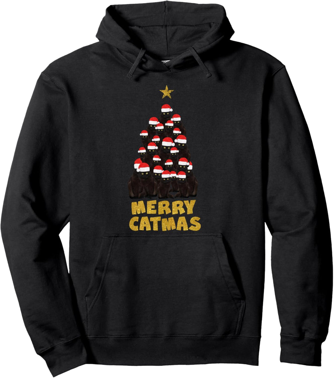 Merry Catmas Weihnachtsbaum Katzen Nikolausmütze Geschenk Pullover Hoodie