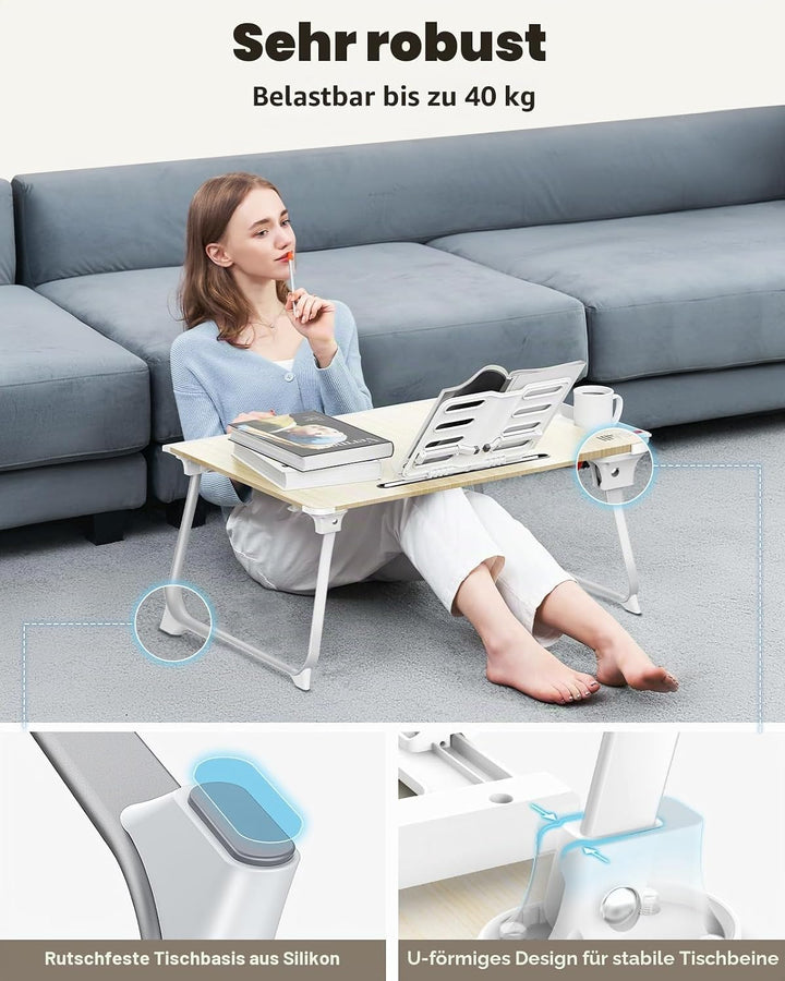 SAIJI Klappbarer Bett-Schreibtisch für Laptop, Essen, Frühstück, Schreiben, Gaming, extra gross, 65x