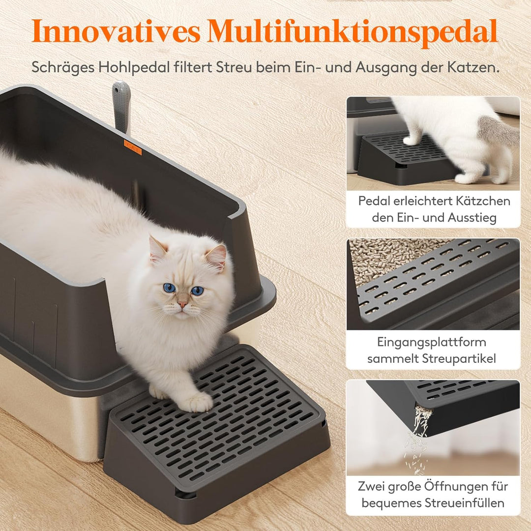 Lifewit 28L Katzenklo Edelstahl gross mit Schaufel und Pedal für grosse Katzen, Katzenklo Offen 60 x