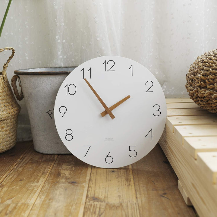 mooas Flatwood Wanduhr, 30,5 cm, Holz, nicht tickend, Sweep-Bewegung, dekorative batteriebetriebene
