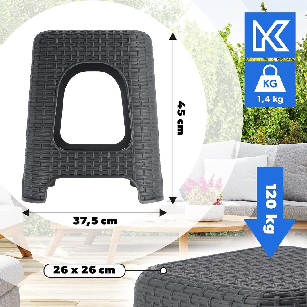 KADAX Hocker aus Kunststoff, Tritthocker bis 120 kg, Rattanhocker mit Antirutschfüssen, Badhocker, W