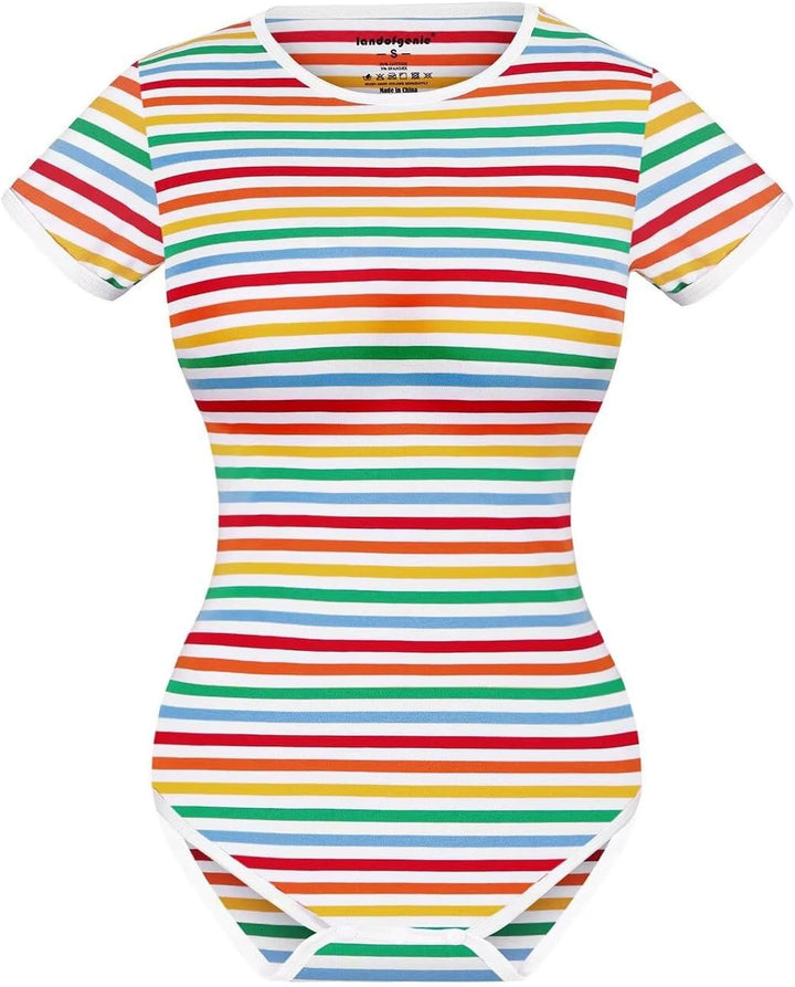 Landofgenie Bodys für Damen Einteiler Bodysuit Jumpsuit Baumwolle Kurzarm Nette Onesie Pyjamas Nacht