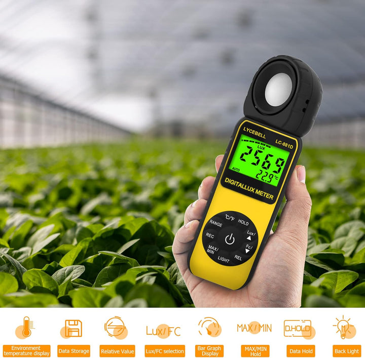 Digital Luxmeter, LC-881D Belichtungsmesser 0.1-400,000 Lux mit Daten halten/Max/Min, Lichtmessgerät