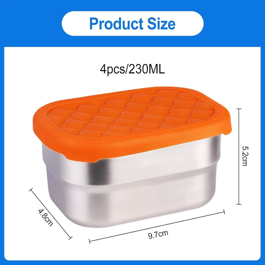 4 Stück Snackbox Edelstahl Klein, 230 ml Kleine Dosen mit Deckel, Gefrierdosen Klein Dosen, Auslaufs