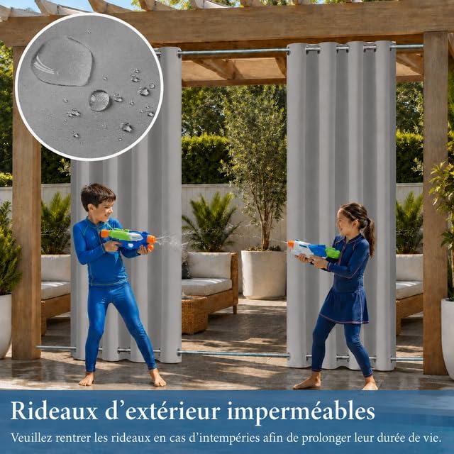 Rosnek Outdoor Vorhang Wetterfest Winddicht mit Obere und Untere Ösen,2 Stück Outdoorvorhänge 243x13