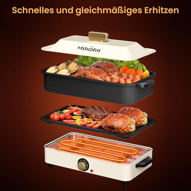 Elektrische Fertigkeit für Grill und Hotpot mit Tragetasche,2-in-1 Multifunktionspfanne Elektrischer