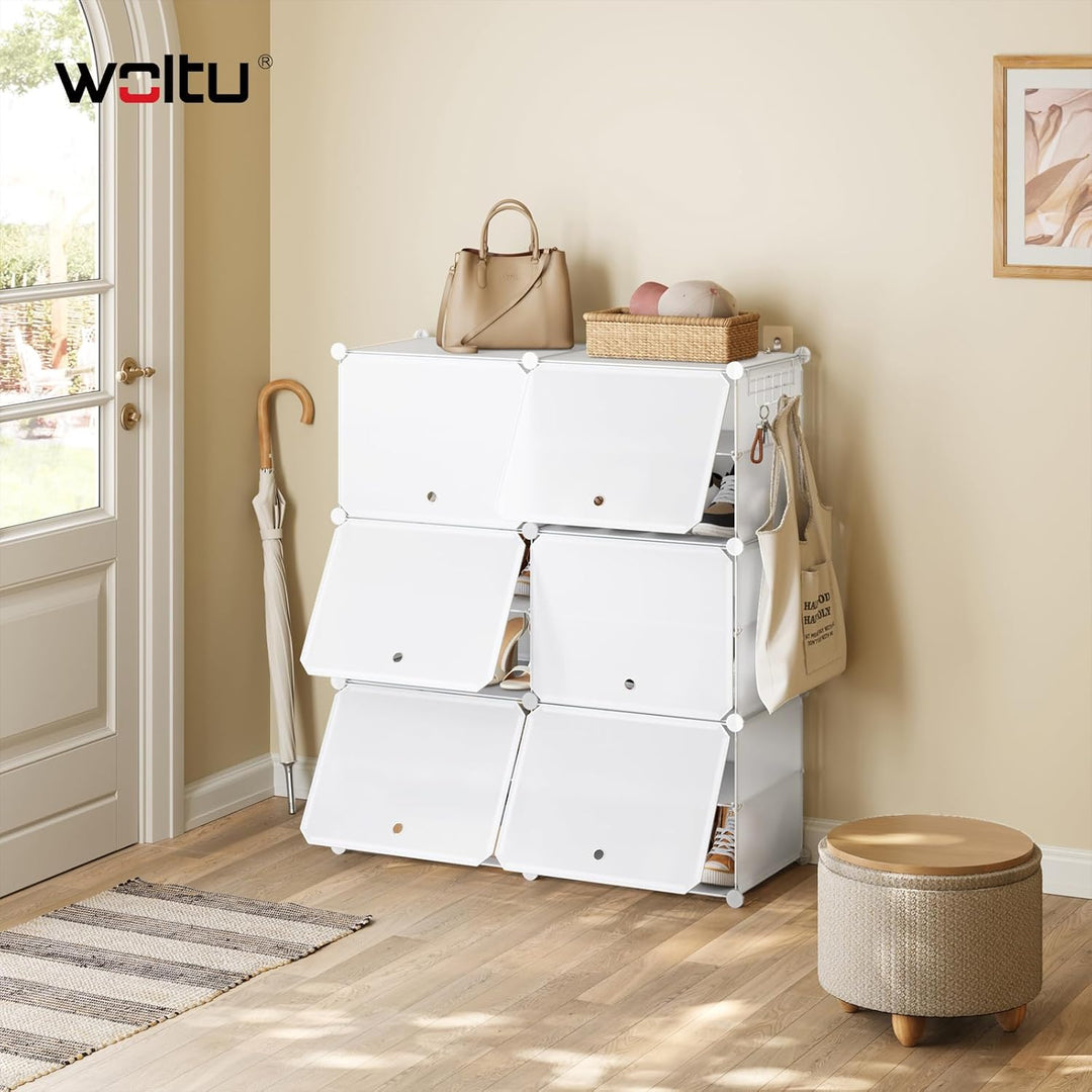 WOLTU Schuhregal 6 Fächern, Schuhschrank mit Türen, für 24 Paar Schuhe Weiss | DIY Schuhorganizer, S