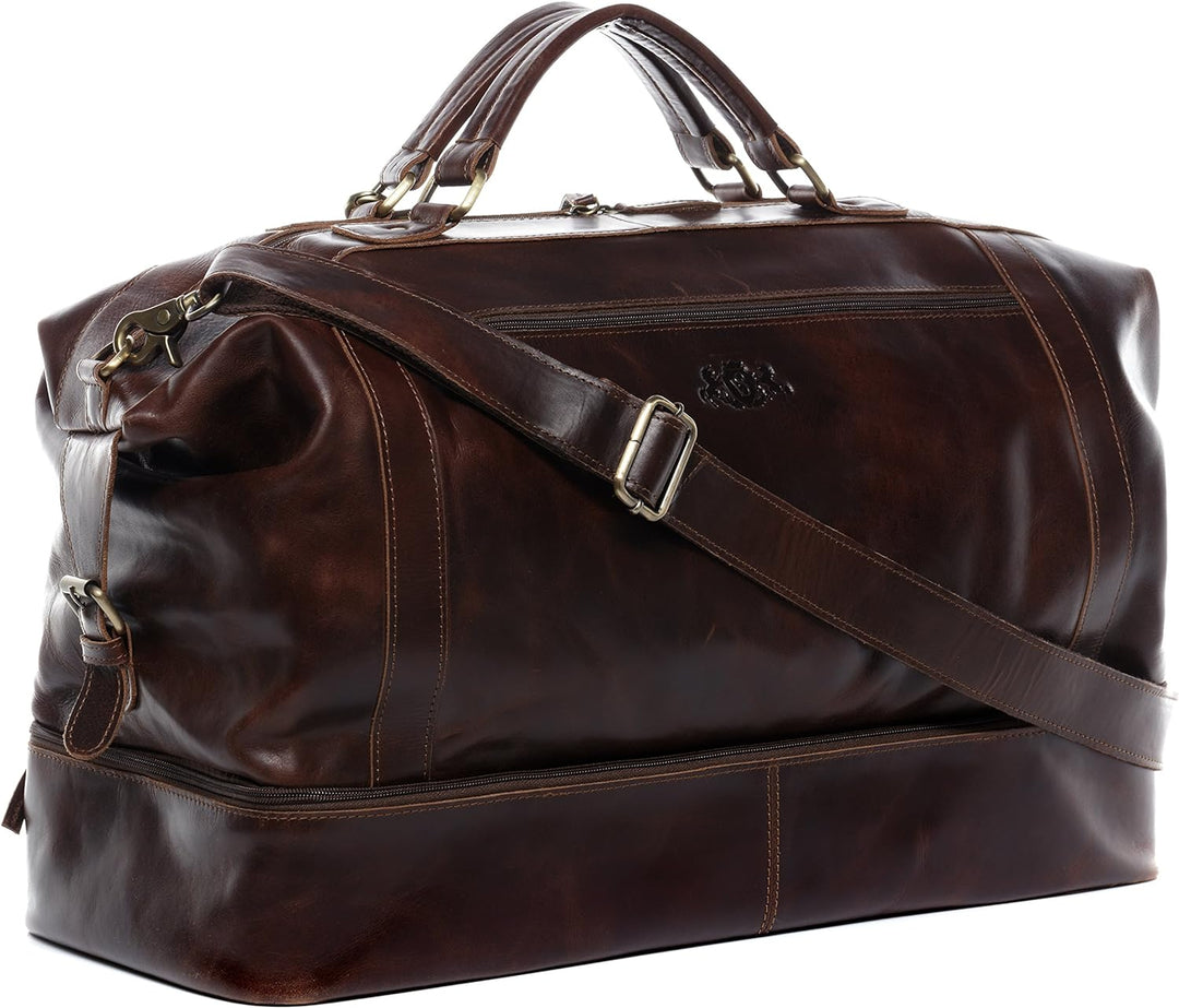 SID & VAIN Reisetasche mit separatem Schuh-Fach Kingston aus Premium Leder I Sporttasche XL gross fü