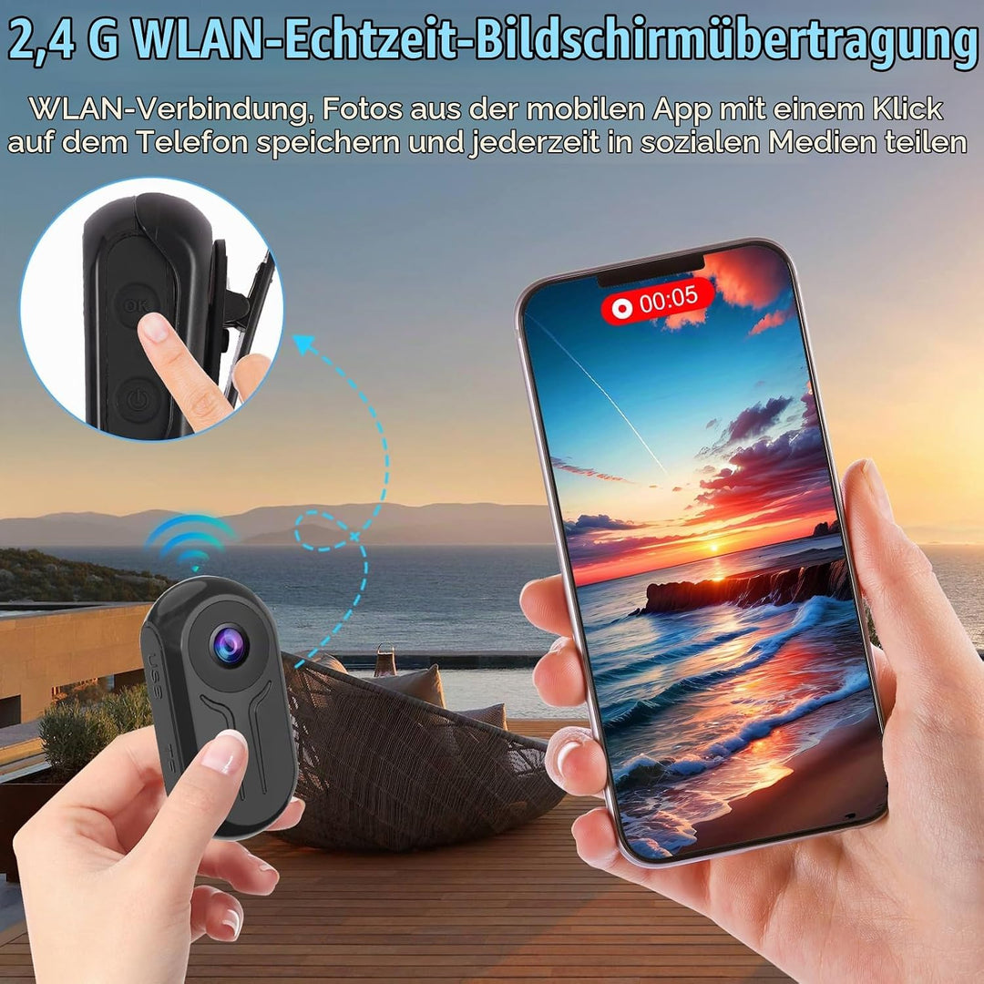 OBEST Mini Action Cam WiFi Action Kamera 2K Bodycam Körperkamera mit Bildschirm, Magnetisch Motorrad