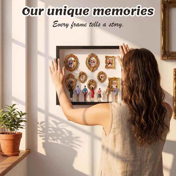 DIY Mini Museum Silhouette Box, Mini Figuren Menschen Museum Bilderrahmen mit 8 Goldenen Rahmen & 8