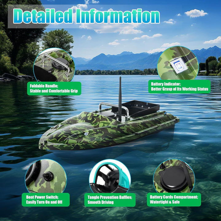 XUEMANSHOP Angelköder Boot, Futterboot Angeln mit Echolot und LED-Licht, 2 Stunden Fahrzeit Reichwei