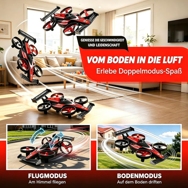 Mini Drohne für Kinder, 2 in 1 RC Quadrocopter mit Landmodus and Flugmodus, One Key Start Höhenhaltu