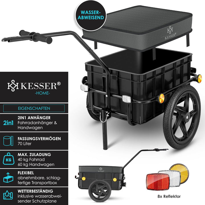 KESSER® Fahrradanhänger, Lastenanhänger, Handwagen mit Kupplung, Hochdeichsel, für Fahrrad Transport