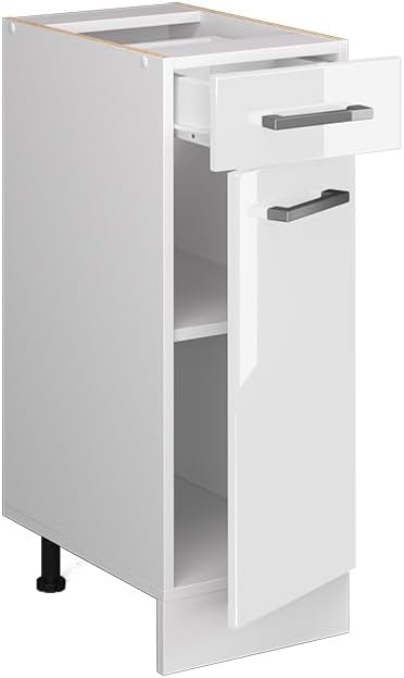 Vicco Küchenunterschrank R-Line, Weiss Hochglanz/Weiss, 30 cm ohne Arbeitsplatte Weiss Hochglanz Sch