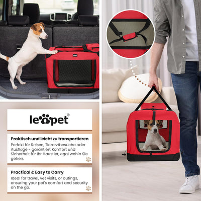 Leopet® Hundebox - Faltbar, Grosse/Kleine Hunde, Stoff, mit Napf, für Zuhause, Auto - Transportbox,