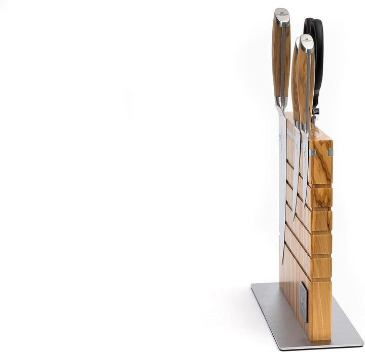 Chef Cuisine Messerset mit Messerblock Olivenholz 5-teilig – hochwertiger Messerblock magnetisch mit