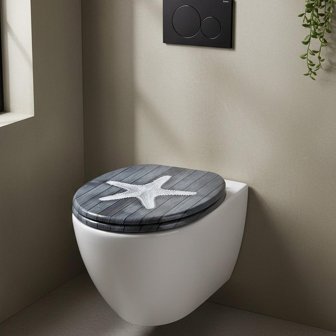 SINOBATH WC-Sitz Toilettensitz mit Absenkautomatik, MDF-Holzkern, Softclose-Scharnier (Grauer Seeste