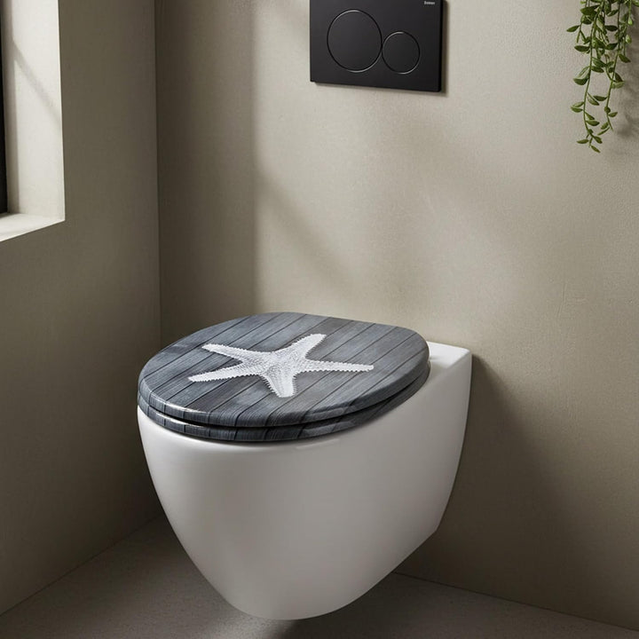 SINOBATH WC-Sitz Toilettensitz mit Absenkautomatik, MDF-Holzkern, Softclose-Scharnier (Grauer Seeste