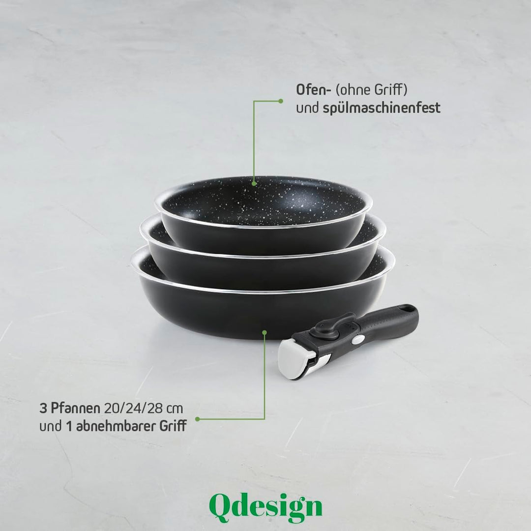 Qdesign - 3er-Set Pfannen 20 & 24 & 28 cm - Wabenstruktur - 3-Schicht-Material - Kratzfest und Antih