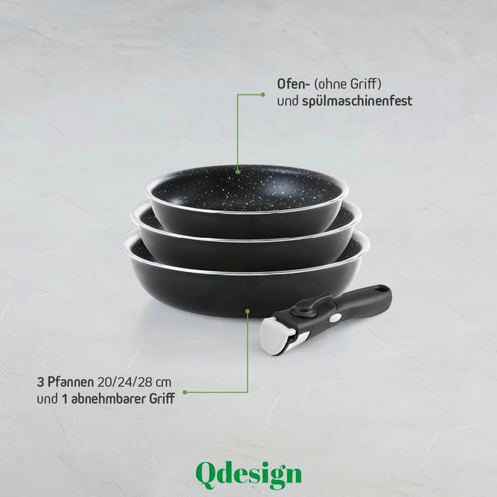 Qdesign - 3er-Set Pfannen 20 & 24 & 28 cm - Wabenstruktur - 3-Schicht-Material - Kratzfest und Antih