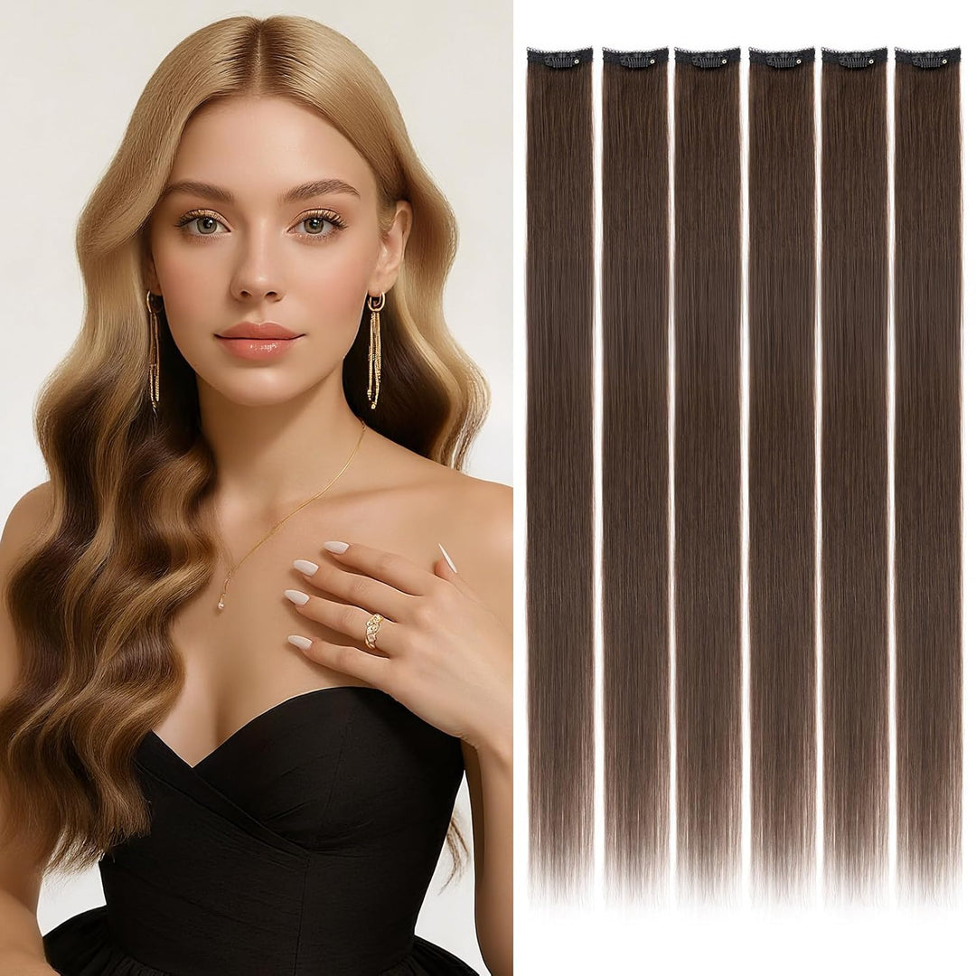 Benehair Clip in Extensions Echthaar, 6Pcs Clip Echt Haar Extension, Einzelclip Echthaar Extension C