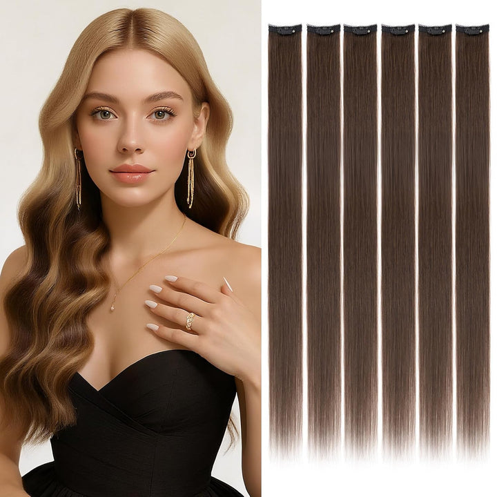 Benehair Clip in Extensions Echthaar, 6Pcs Clip Echt Haar Extension, Einzelclip Echthaar Extension C