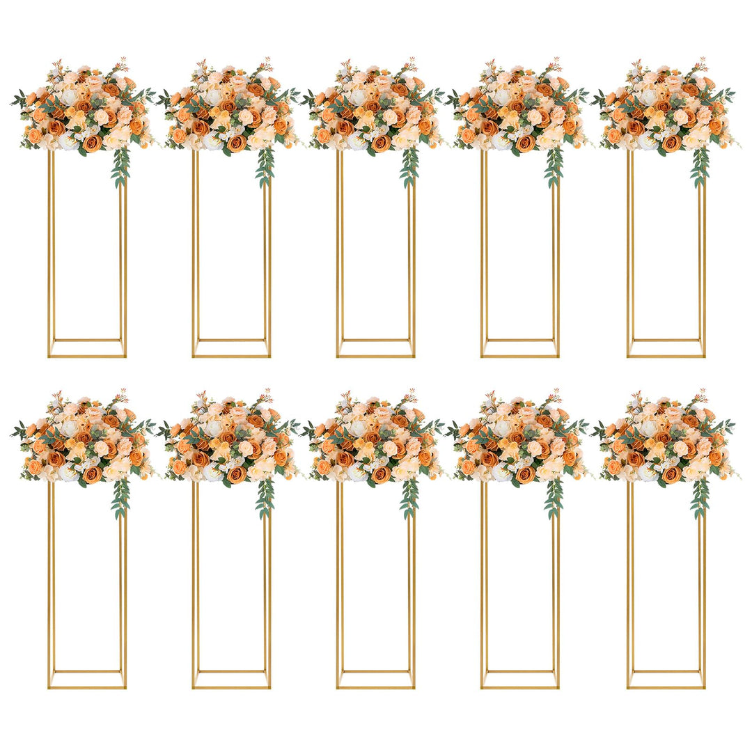 10 Stück Gold Blumenständer Metall, Hochzeitsvase Blumensäule Quadratisch, Goldvasen Säule Dekosäule