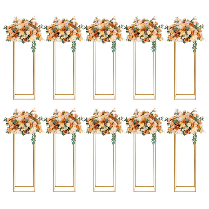10 Stück Gold Blumenständer Metall, Hochzeitsvase Blumensäule Quadratisch, Goldvasen Säule Dekosäule