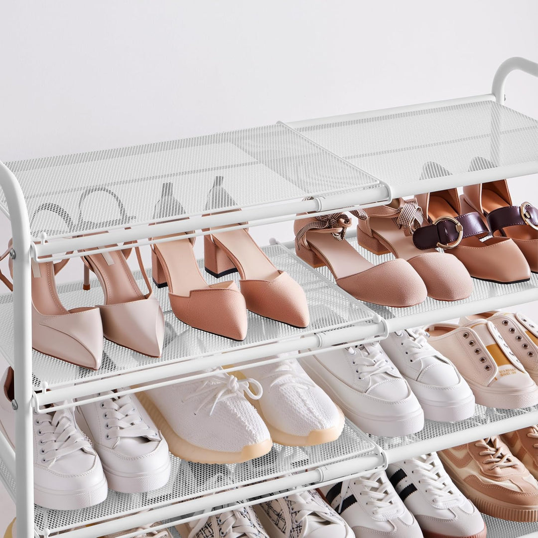 Yaheetech Erweiterbares Schuhregal aus Metallgeflecht, 4 Ebenen Verstellbarer Schuhständer, 50 bis 8