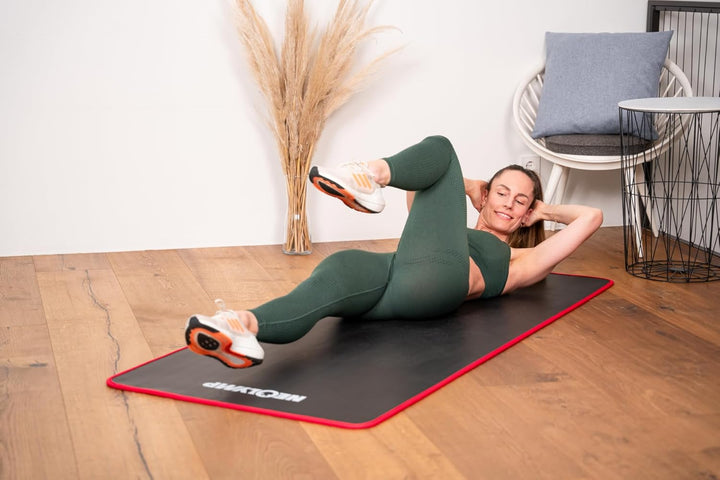 Fitnessmatte Schwarz + E-Book mit Übungen – Fitness Matte Gymnastik Matte Dicker Fitnessmatte Schwar