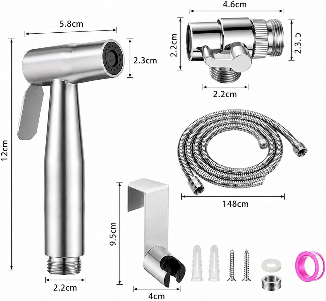 Bidet Handbrause Toilettenspülung aus Edelstahl Material mit Einstellbarem Wasserdruck, Einfache Ins