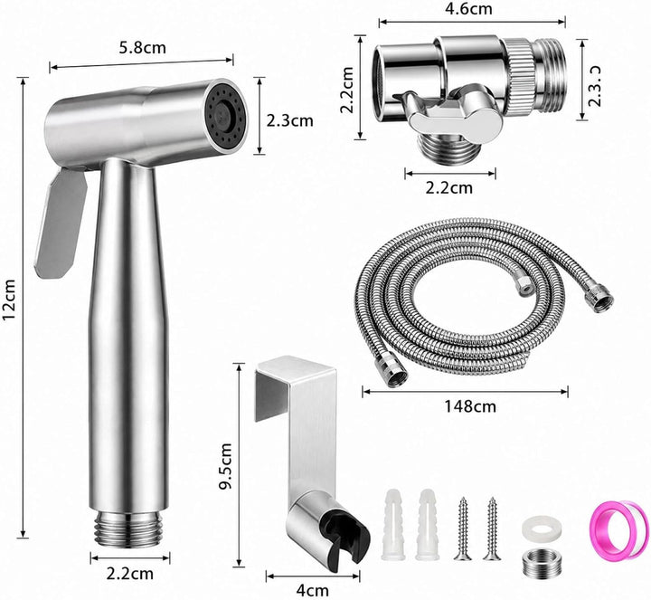 Bidet Handbrause Toilettenspülung aus Edelstahl Material mit Einstellbarem Wasserdruck, Einfache Ins