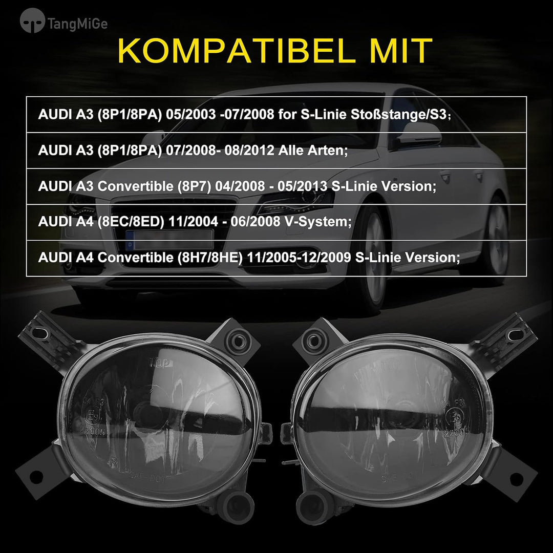 TangMiGe Nebelscheinwerfer für Audi A4 A3 S3, 8EC 8ED 8H7 8HE 8P1 8PA 8P7, V-System S-Linie Stosssta