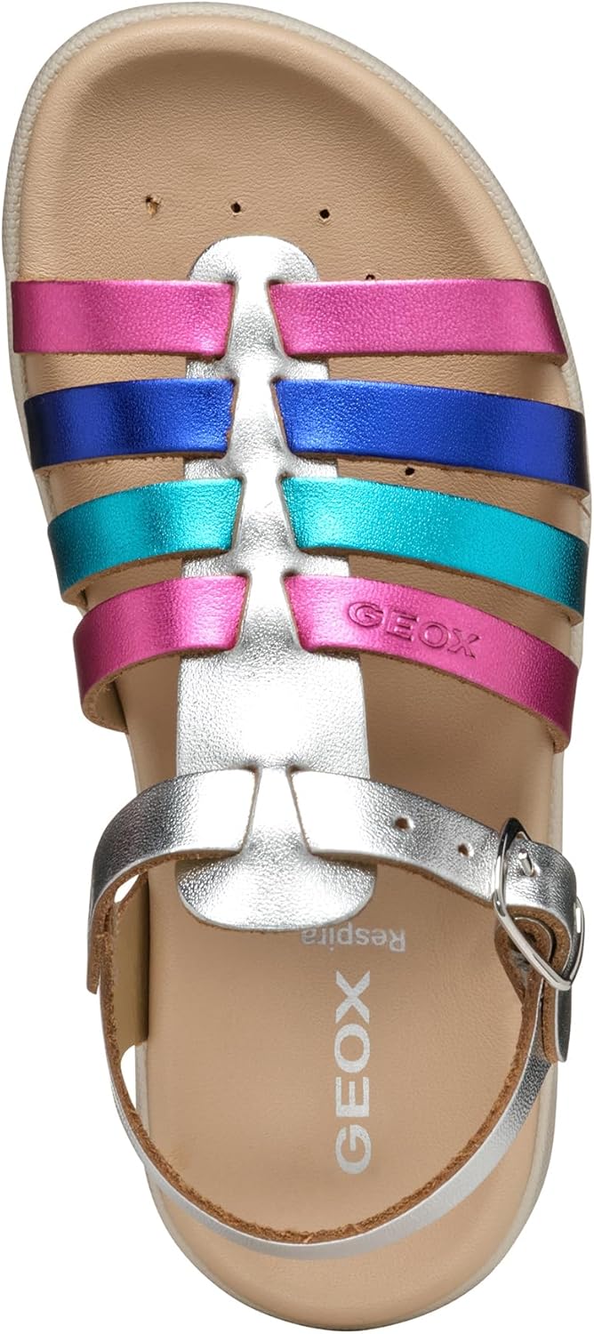 Geox Mädchen J Soleima Gir Sandal 25 EU Silver Multicolor, 25 EU Silver Multicolor