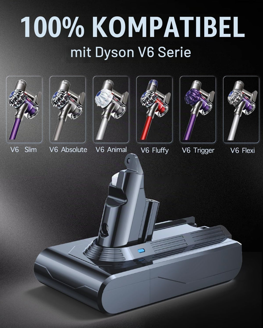 6000mAh Akku kompatibel mit Dyson V6, V6 Motorhead Pro Exclusive, DC62, DC62 Animal/Animalpro, DC74,