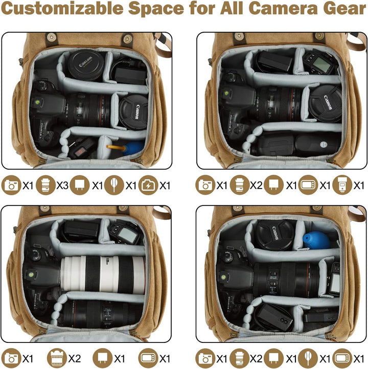 BAGSMART Fotorucksack DSLR Kamerarucksack Canvas Diebstahlsicher Wasserabweisend mit Regenschutz für