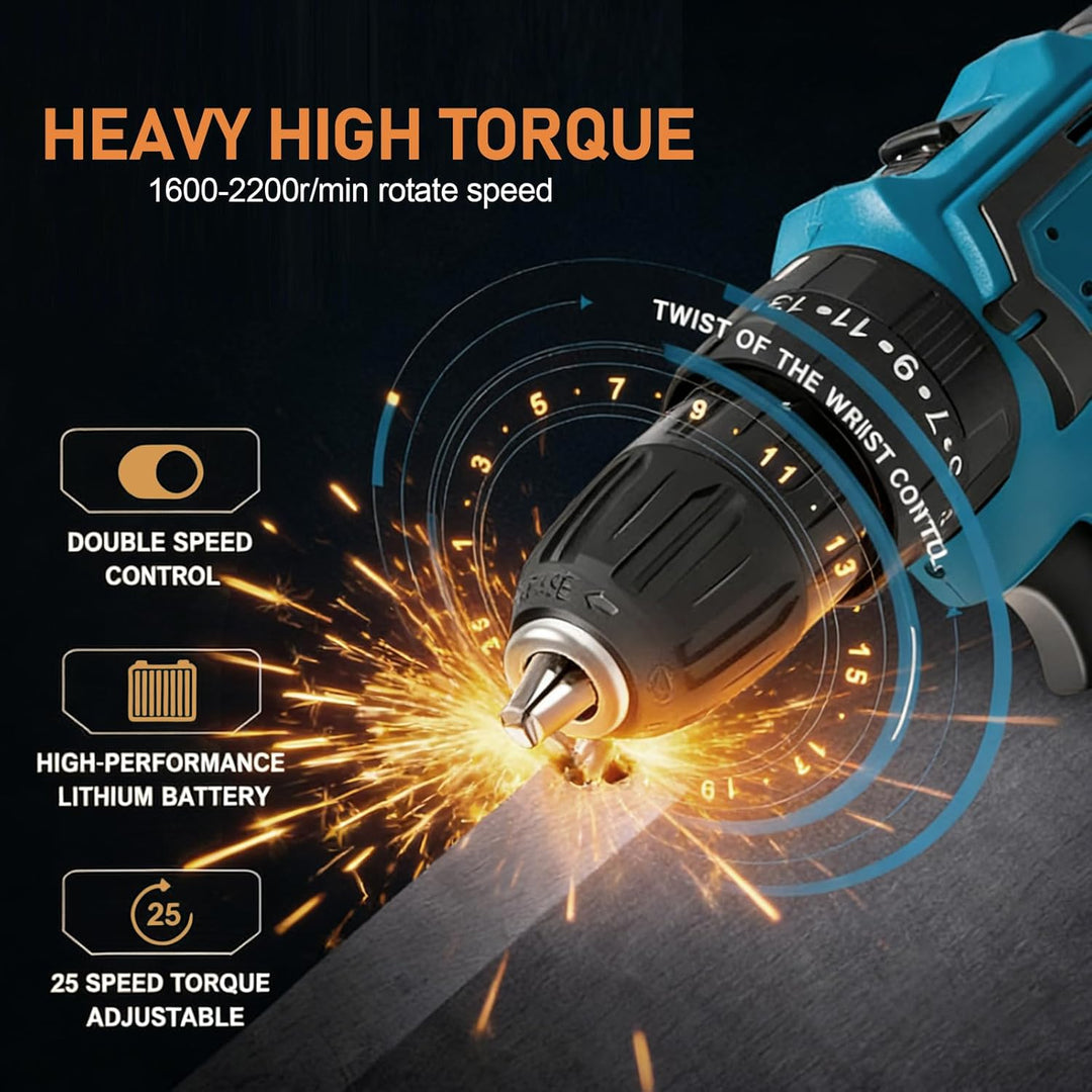 18V Akku Schlagbohrschrauber Set kompatibel mit Makita Akku, Akku Bohrmaschine mit 26tlg Zubehör Dri