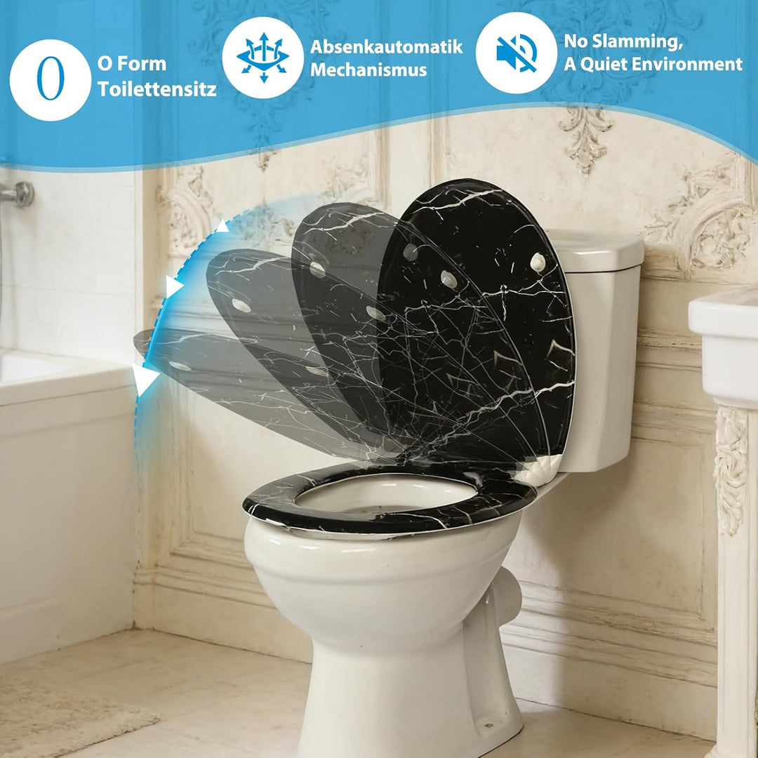Duroplast-Toilettensitz, O-förmiger Toilettendeckel mit Soft-Close-Mechanismus, Edelstahlscharnier,
