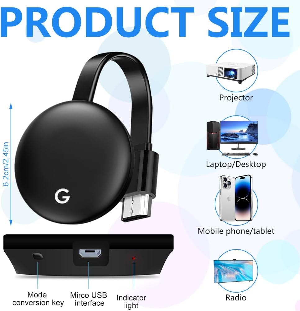 Wireless HDMI Adapter for TV/Projector/Monitor, 1080P Wireless HDMI Adapter Dongle Kompatibel 5G Mir