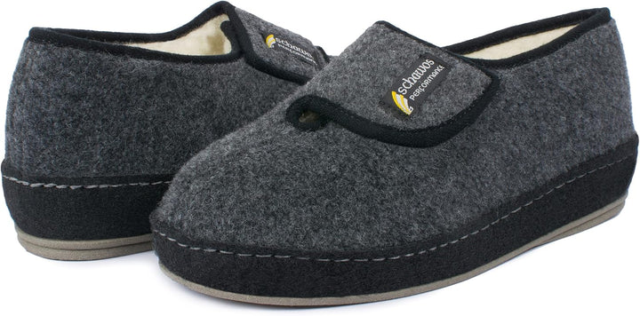 SCHAWOS Herren Filz Hausschuh 6064 warm gefüttert Schurwolle rutschhemmend Klettverschluss 41 EU Dun