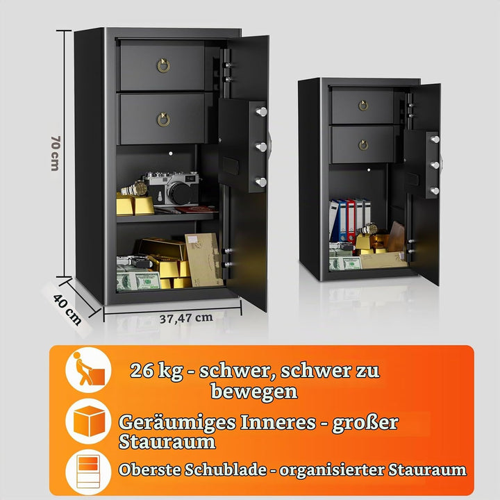 WASJOYE 103L Tresor Feuerfest mit Schublade, Möbeltresor, Schrank Tresor Wandtresor für Bargeld, Sch