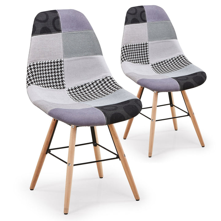 Menzzo Lisa Patchwork Stuhlgruppen, Stoff, Grau, L53 x P46 x H82 cm